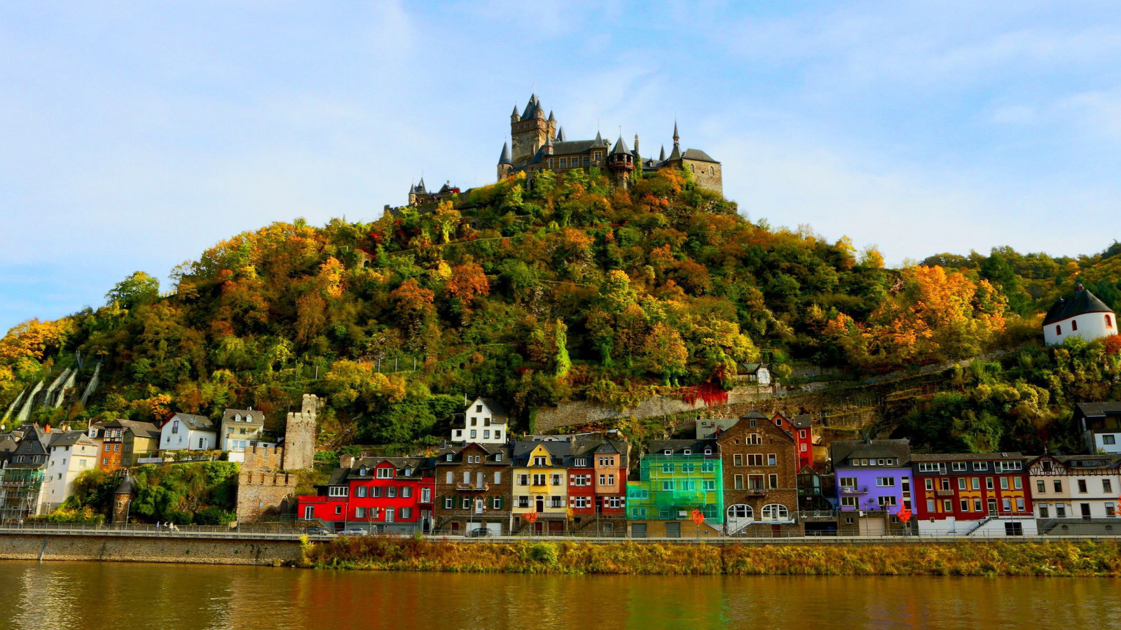 chrám, stromy, les, podzim, panoráma města, architektura, starověký, budova, park, Dům, Cestovní ruch, kopce, hrad, Německo, věž, řeka, město, Lorch, Rhein, zámek, strom, podzim, květ, sezóna, mezník, vodní, zájezdy