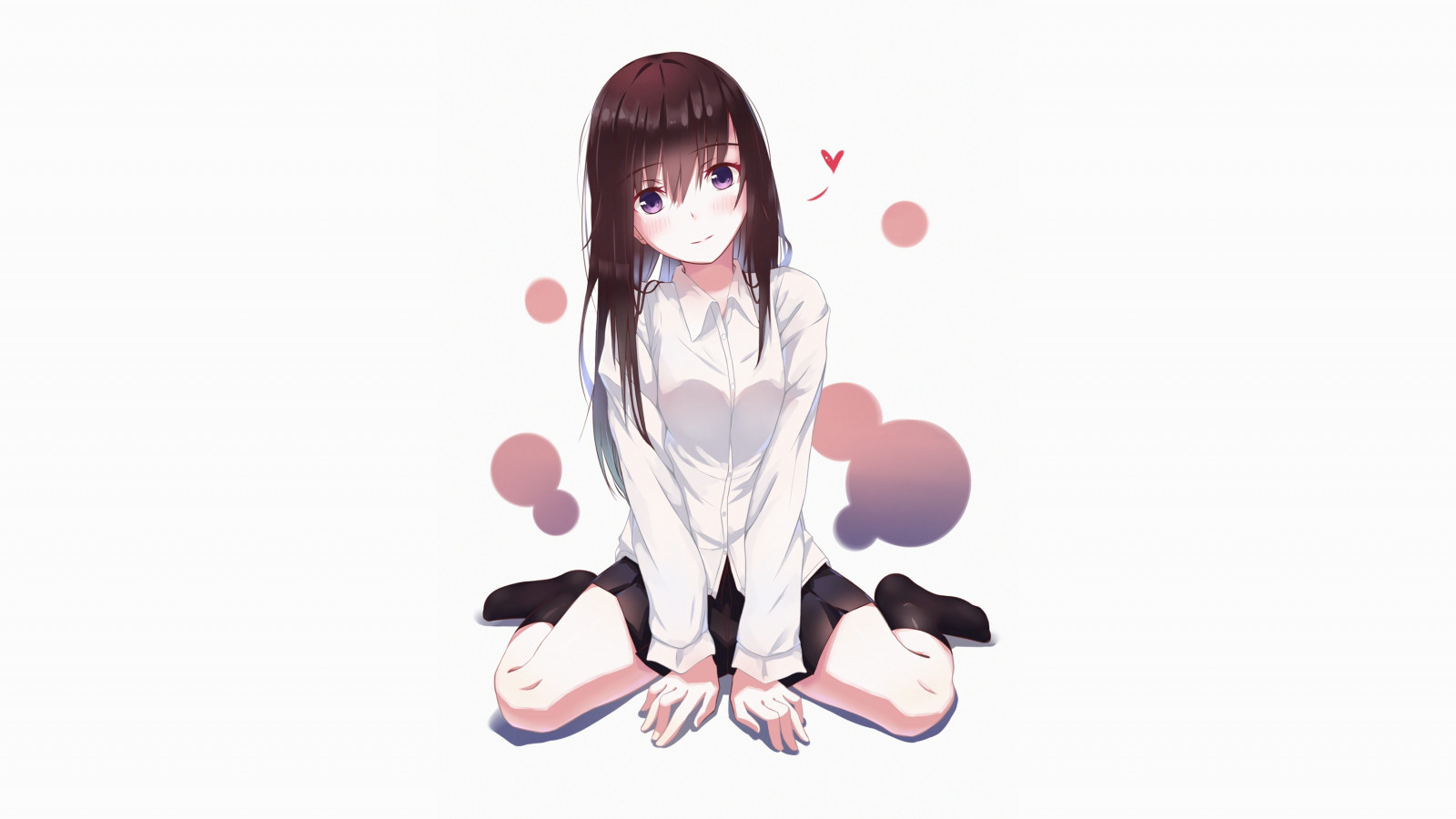 illustration, anime, Anime piger, brunette, sokker, tegneserie, Knæstrømper, nederdel, lyserød, violette øjne, tøj, hånd, finger, kostume, mangaka