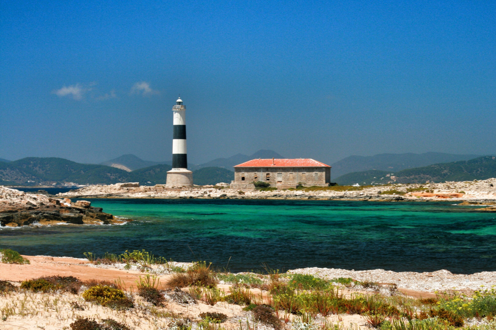 oceán, maják, pláž, faro, ostrov, ibiza, Isla