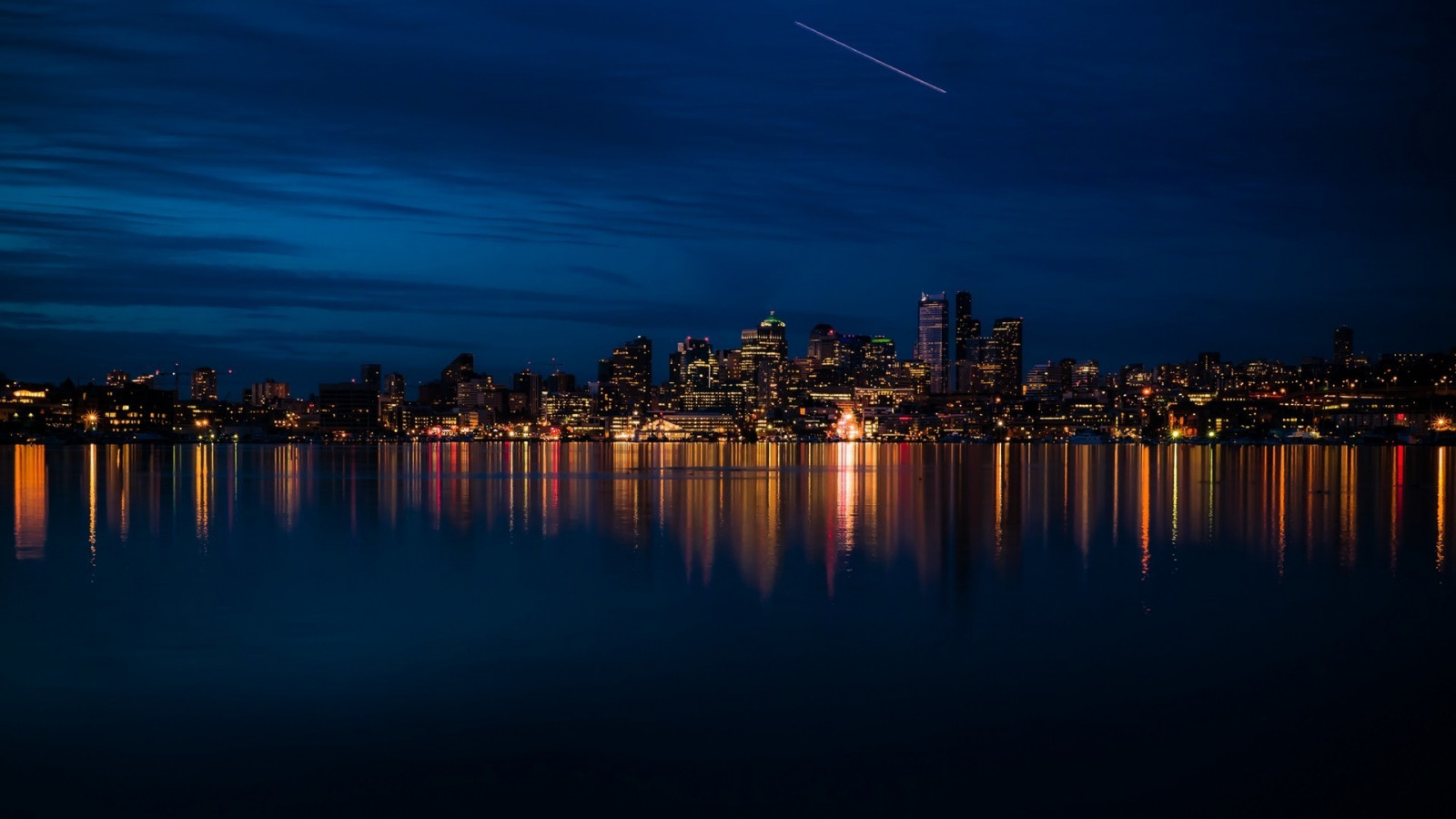 Pôr do sol, mar, cidade, Paisagem urbana, noite, lago, reflexão, céu, nascer do sol, Horizonte, tarde, manhã, horizonte, atmosfera, crepúsculo, alvorecer, 1920x1080 px, Afterglow
