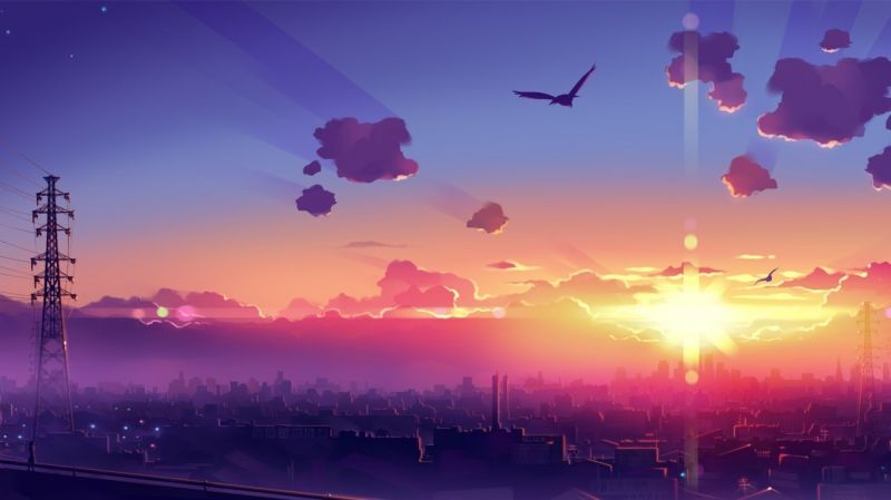 sunlight, drawing, colorful, sunset, cityscape, anime sunlight, drawing, colorful, sunset, cityscape, anime