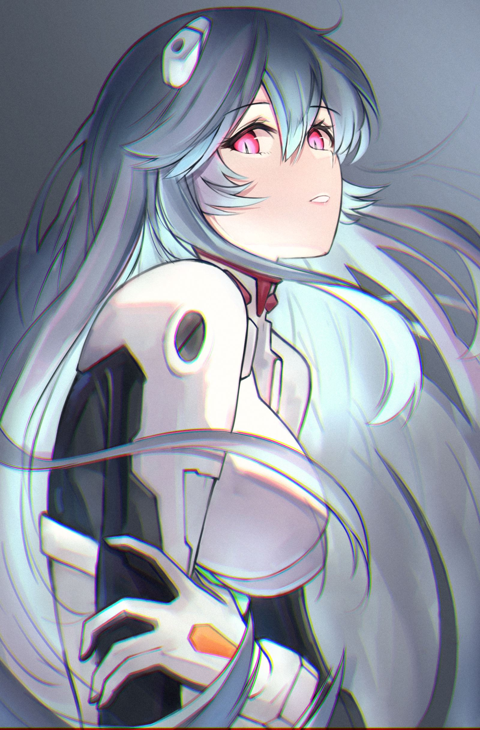 Anime, Dziewcząt anime, Rebuild of Evangelion, Neon Genesis Evangelion, Super Robot Taisen, Ayanami Rei, długie włosy, niebieskie włosy, solo, Praca plastyczna, Sztuka cyfrowa, Sztuki fanów
