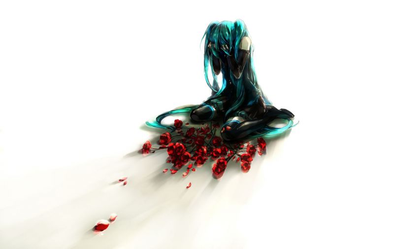 anime, fete anime, roșu, Vocaloid, Hatsune Miku, frunze anime, fete anime, roșu, Vocaloid, Hatsune Miku, frunze