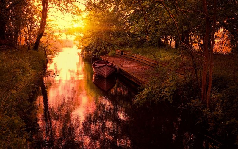 slunečnímu záření, krajina, západ slunce, stromy, les, loď slunečnímu záření, krajina, západ slunce, stromy, les, loď