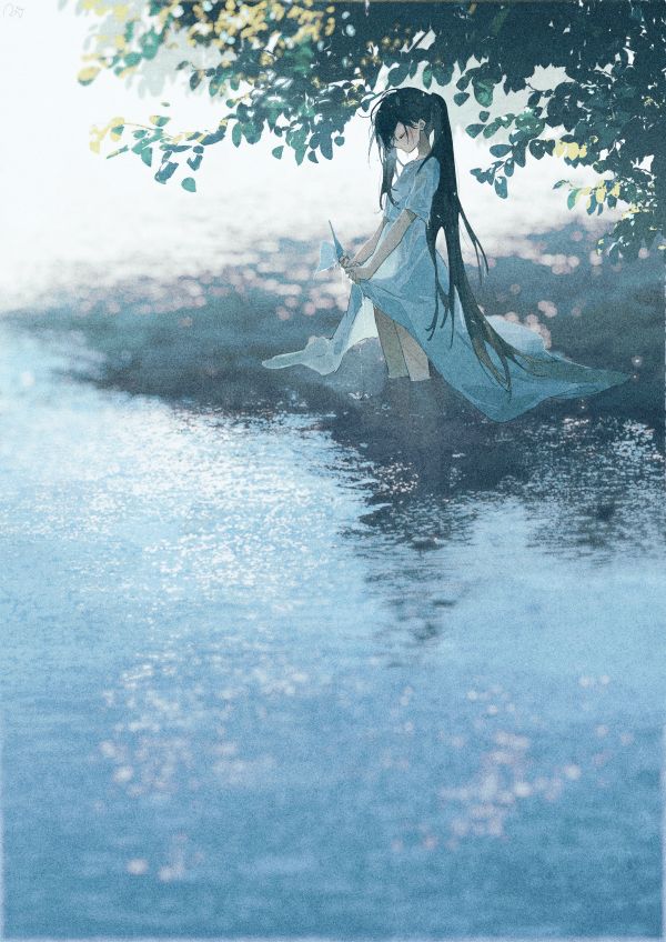 Potg,anime girls,illustration,artwork,vertical,white dress