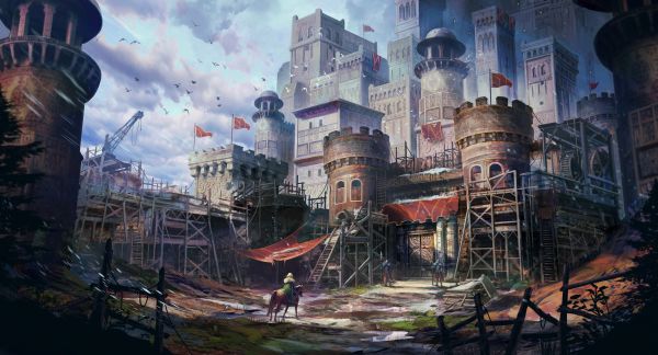 digital art,artwork,castle,architecture,medieval,medieval art