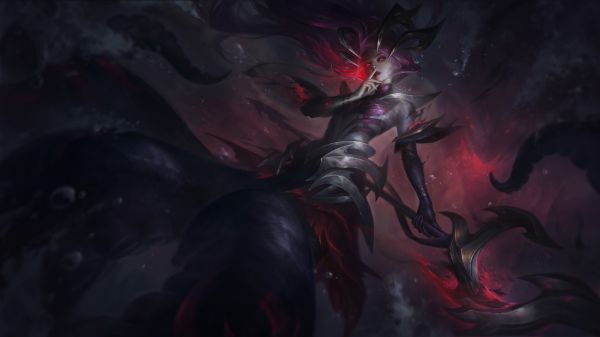 drawing, women, nami league of legends, Joshua Raphael, red eyes, Low Angle