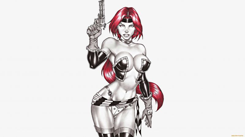 fantasy girl, redhead, big boobs, simple background, gun, artwork fantasy girl, redhead, big boobs, simple background, gun, artwork
