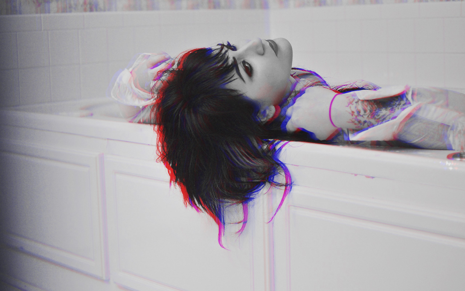 bílý, ženy, model, anime, brýle, Červené, modrý, móda, růžový, emoce, kůže, oblečení, anaglyph 3D, UMĚNÍ, barva, dívka, krása, ruka, dáma, kostým, 2560x1600 px, focení