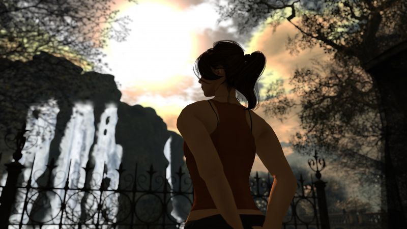 3D,tempel,sollys,vandfald,mørk,natur