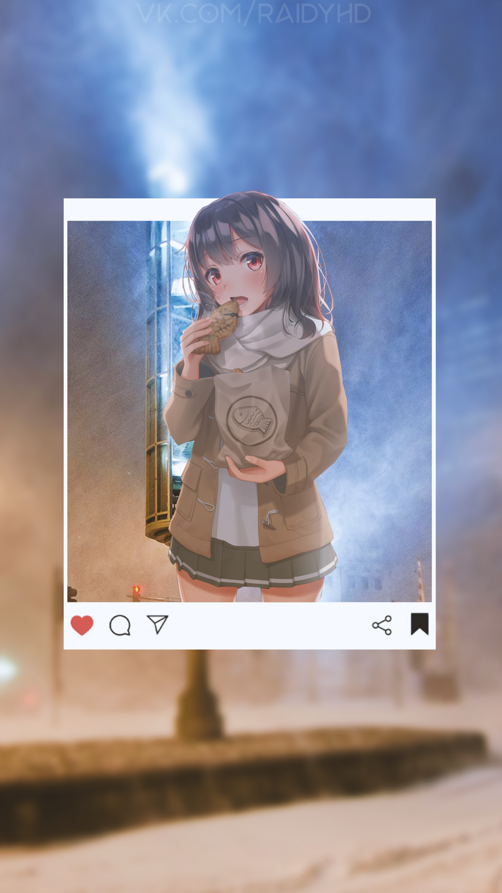 anime, animeflickor, picture in picture, snö, gata