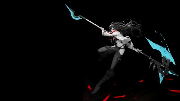 anime girls, black background, dark background, simple background, selective coloring