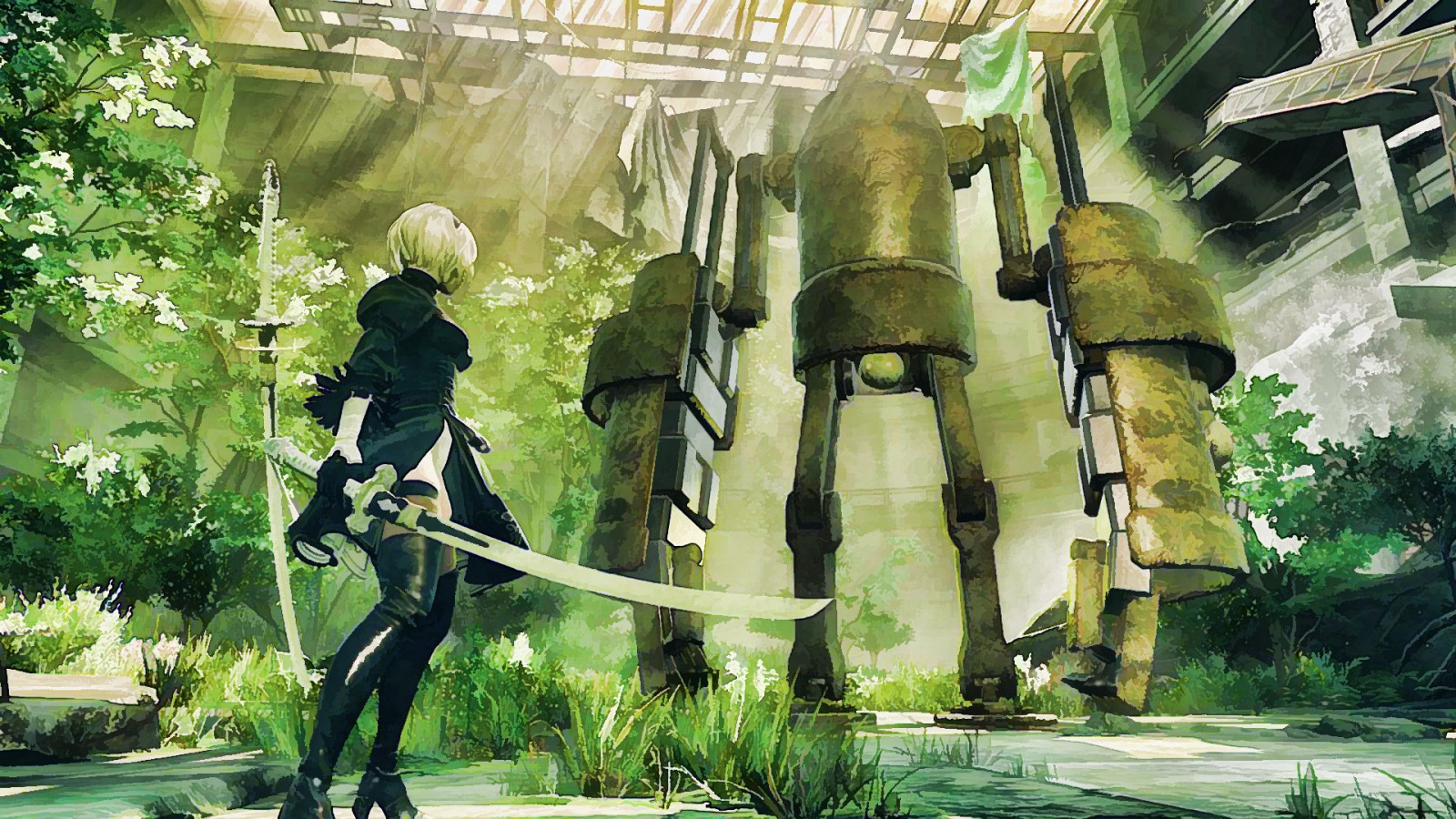Wallpaper garden, green, Nier Automata, NieR, sculpture, jungle, ART
