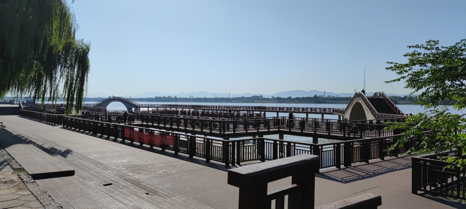 grădină, pod, Riverside, peisaj, cer