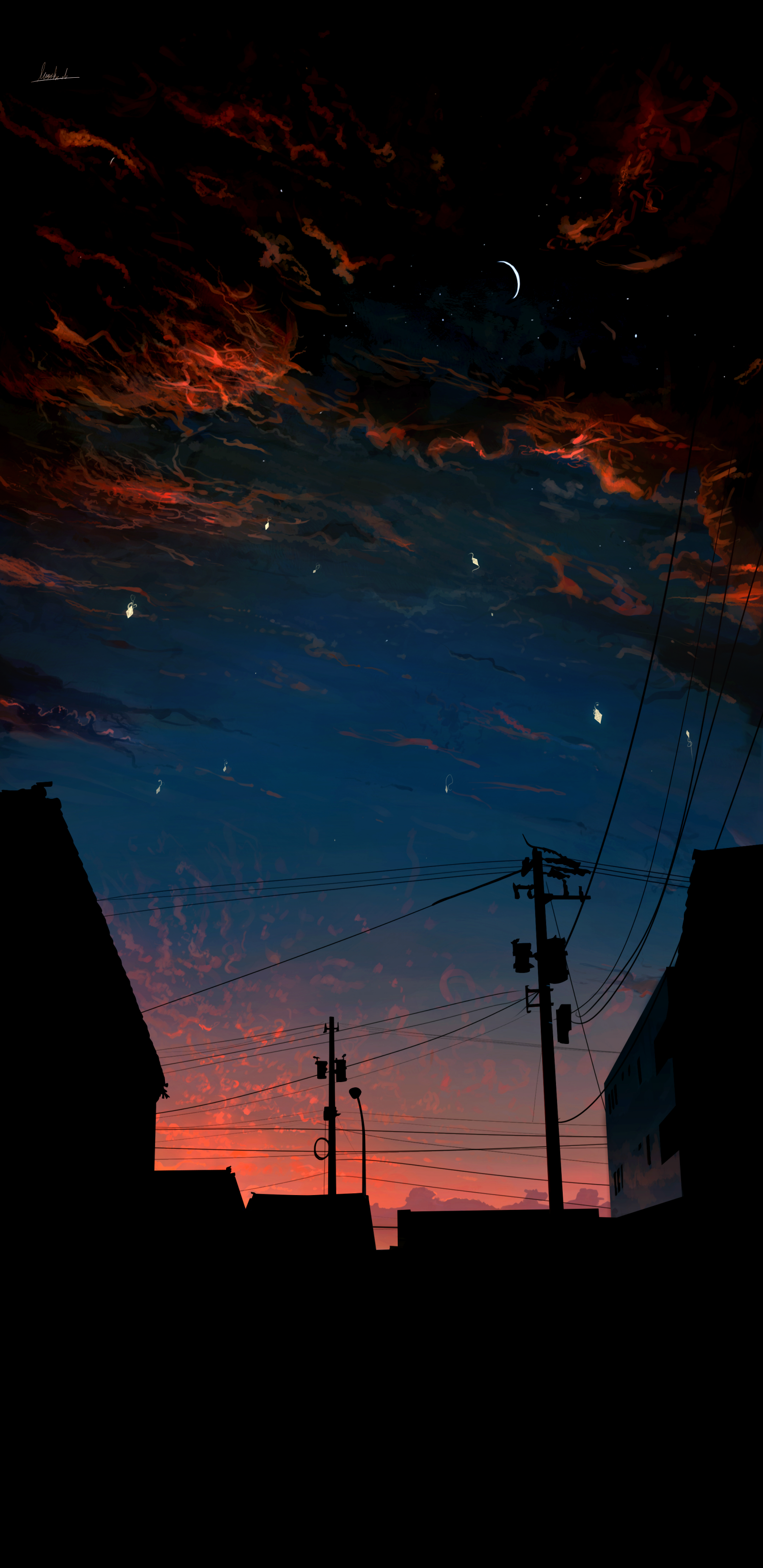 skyer, mørk, stjerner, måne stråler