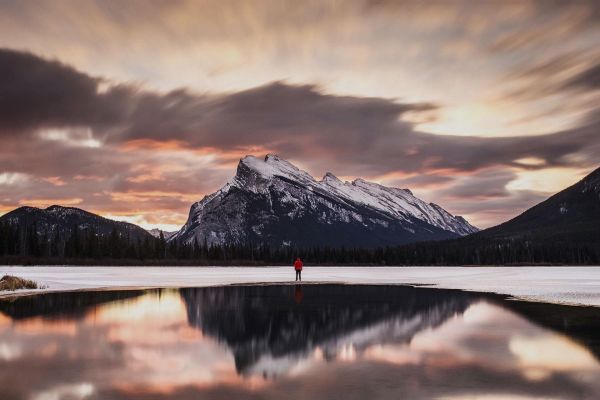 landscape, mountains, sunset, lake, water, nature