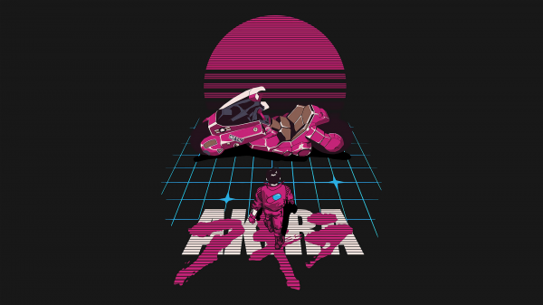 Akira, kaneda, motorcycle, neon, simple background