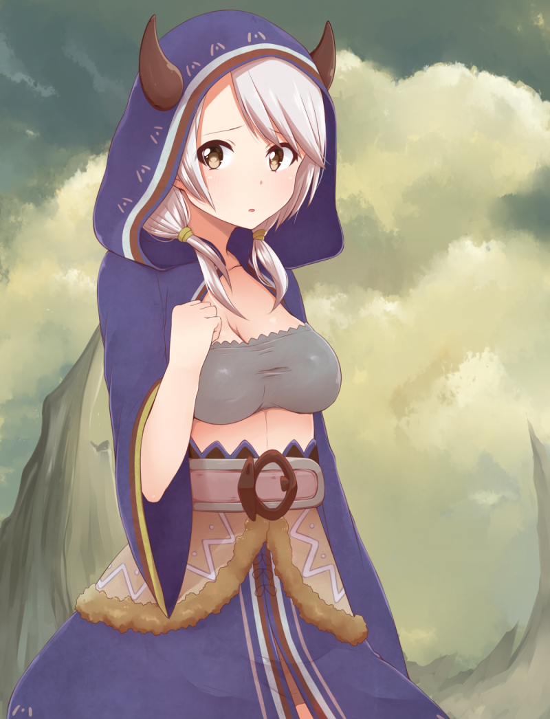 ilustrace, bílé vlasy, anime, anime dívky, krátké vlasy, mraky