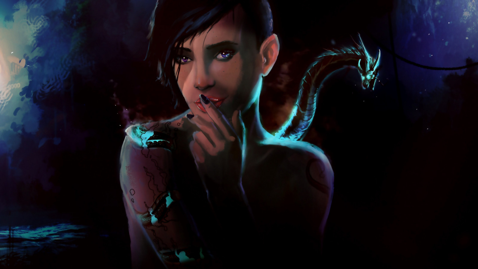 Digital kunst, Kvinder, kunstværk, trække på, midnat, mørke, skærmbillede, computer tapet, fiktiv karakter, specielle effekter