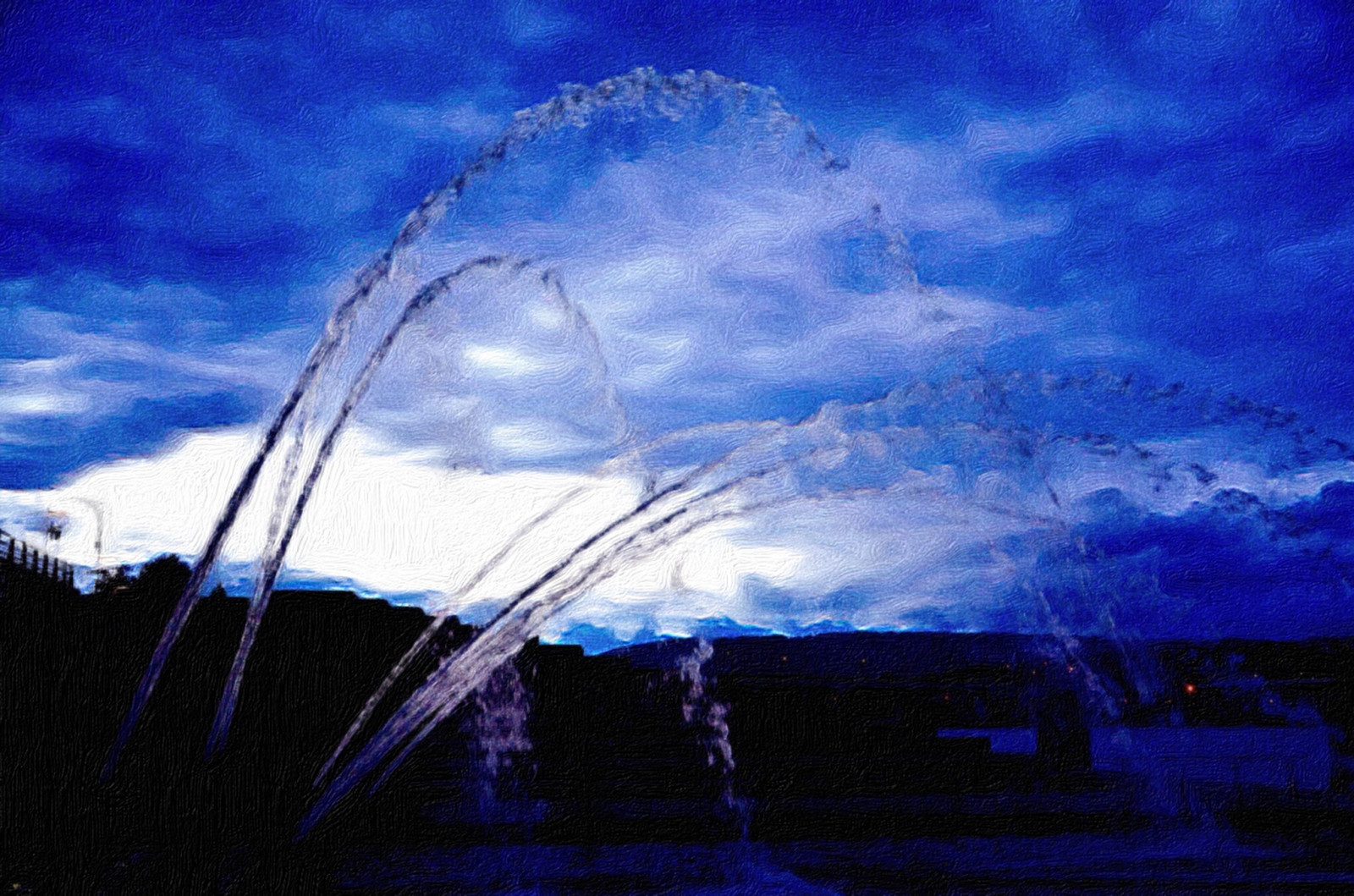 modrý, nebe, bílý, Studený, voda, mraky, večer, Soumrak, flickr, Tennessee, trysky, chattanoogatn, tennesseeaquarium, oilcanvasedit, wintericefountains