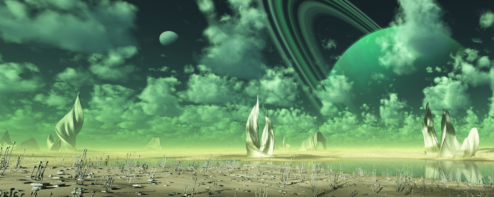Wallpaper : wide screen, alien world, planet, planetary rings, digital ...