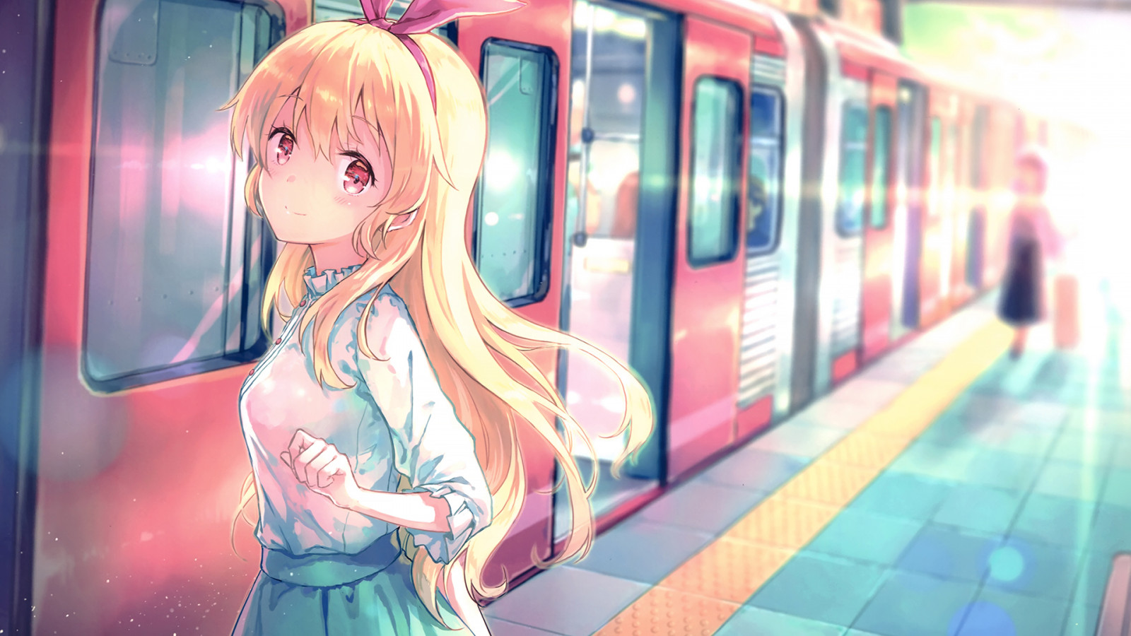 anime beauty, anime dívky, vlak, anime, blondýnka, králičí uši