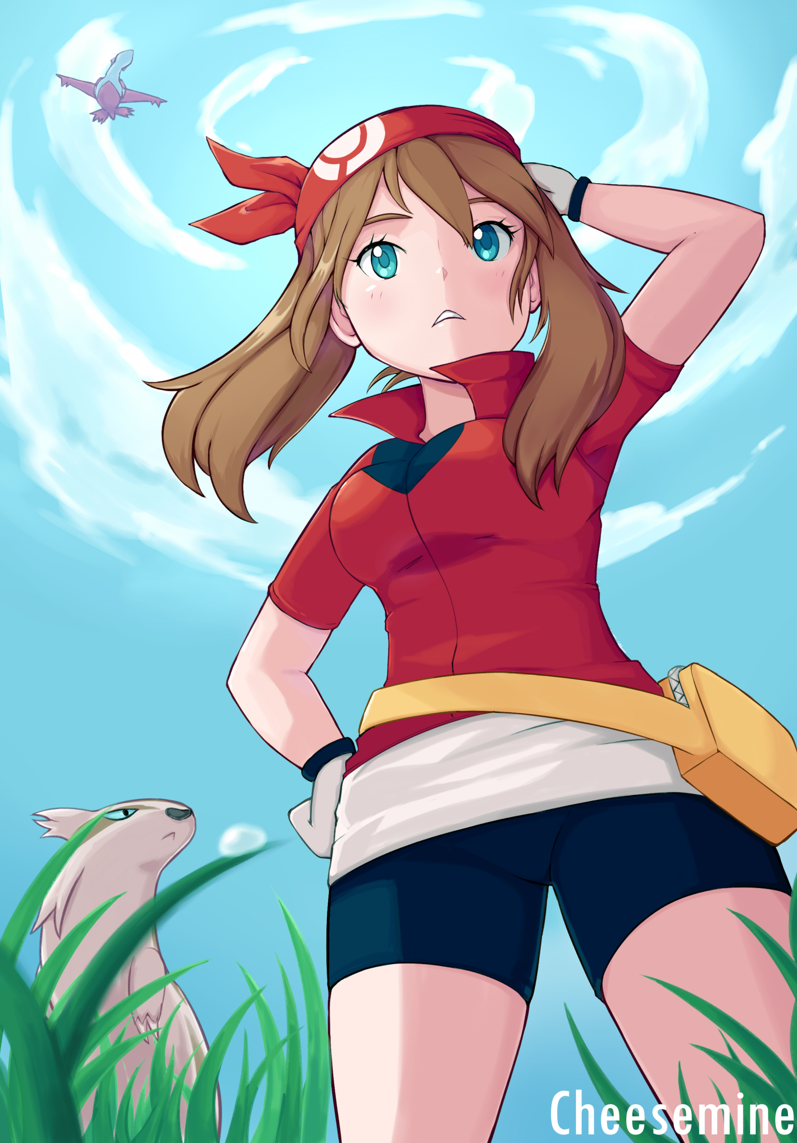 anime, fete anime, pokemon, Fie Pokémon, twintails, brunetă, solo, opera de arta, arta digitala, fan al artei