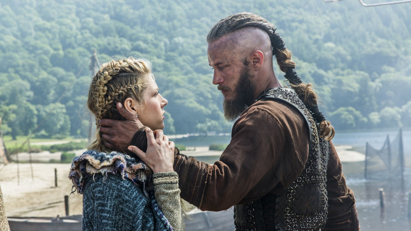 lidé, Katheryn Winnick, Vikingové, Ragnar Lodbrok, Travis Fimmel, Osoba, Lagertha Lothbrok, muž, fotografie, interakce, sociální skupina