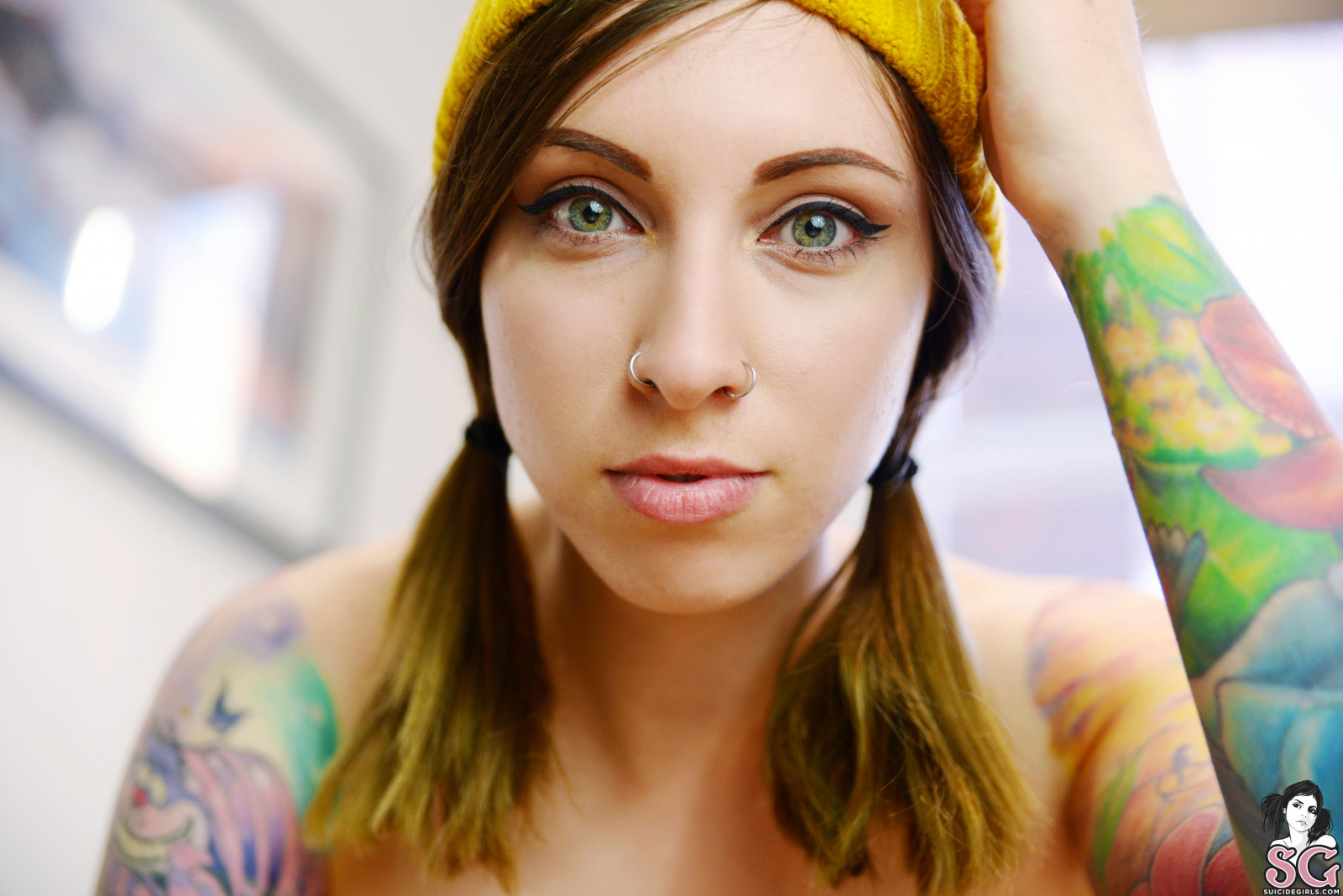 Wallpaper : Suicide Girls, women, brunette, tattoo, face, bonnet ...