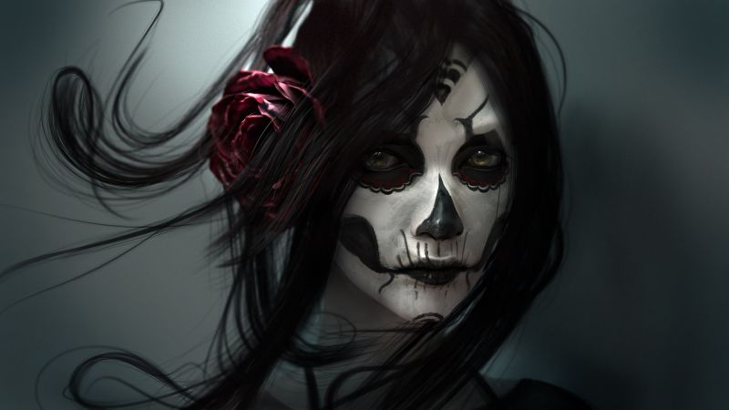 brunette, fantasy, girl, 1920x1080 px, death, face brunette, fantasy, girl, 1920x1080 px, death, face