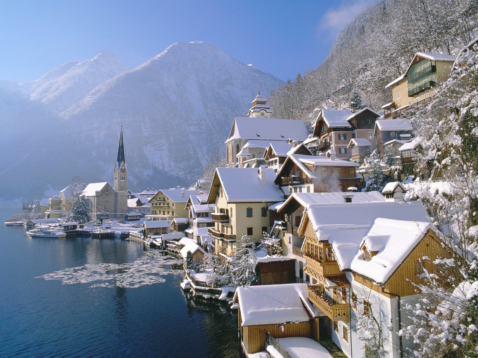 Wallpaper : mountains, lake, snow, winter, Tourism, town, resort ...