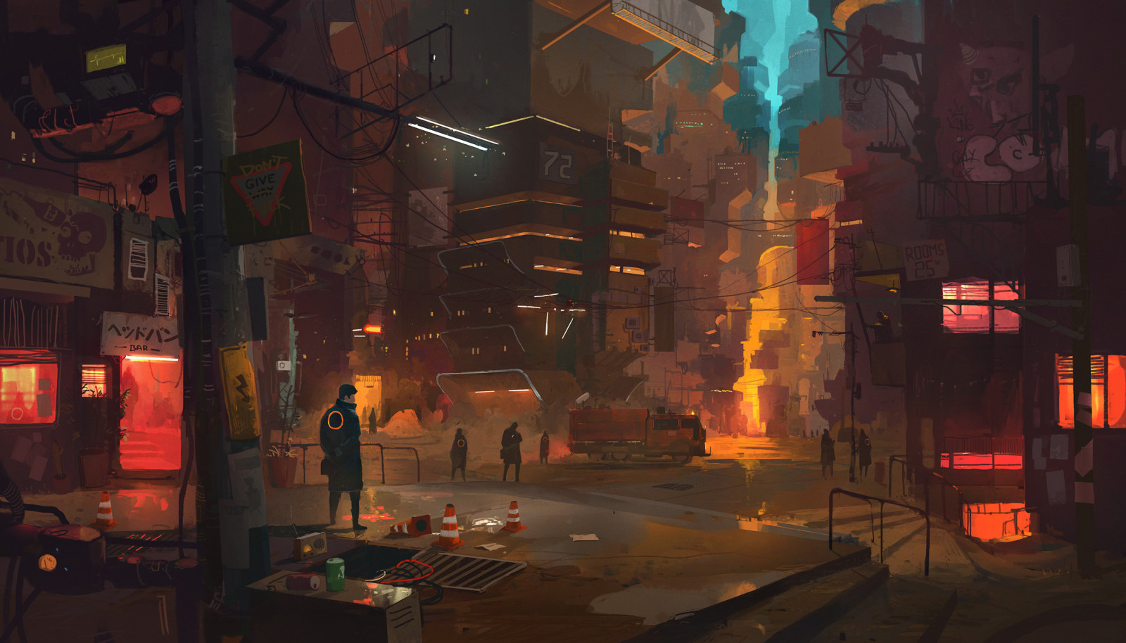 Wallpaper : Ismail Inceoglu, digital art, cityscape, futuristic city ...