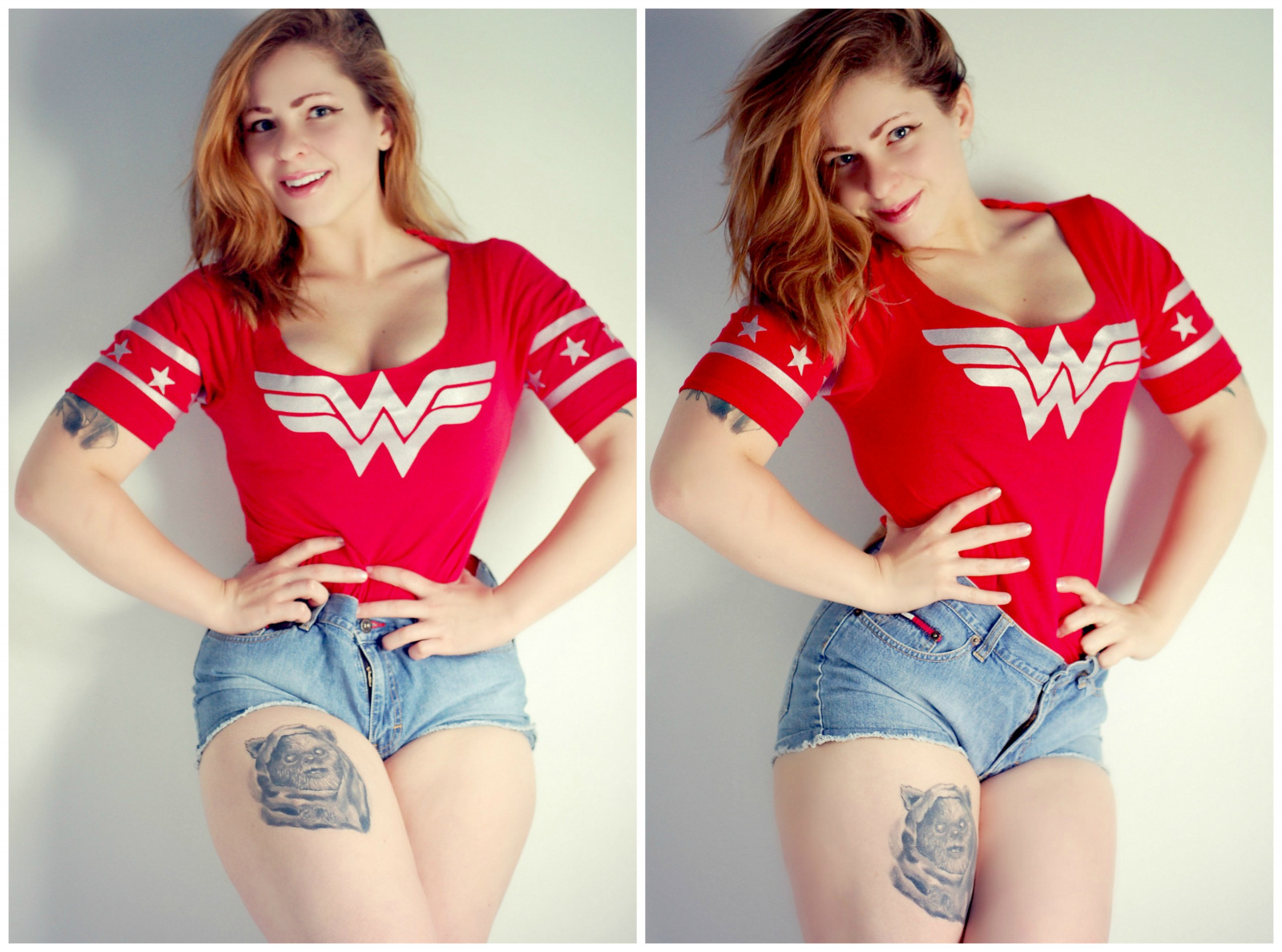 หัวแดง, โมเดล, เสื้อยืด, การ์ตูน, เสื้อผ้า, นางแบบ, ด้านบน, ข้อต่อ, กระแสตรง, หญิงสาว, ผู้หญิง, รอยสัก, น่าแปลกใจ, กล้ามเนื้อ, คอ, ภาพเหมือน, แขน, shortshorts, เอว, ไหล่, การถ่ายภาพ, หน้าท้อง, ผลิตภัณฑ์, ต้นขา, แขนเสื้อ, เครื่องแบบกีฬา, ชุดเชียร์ลีดเดอร์, แบบแฟชั่น