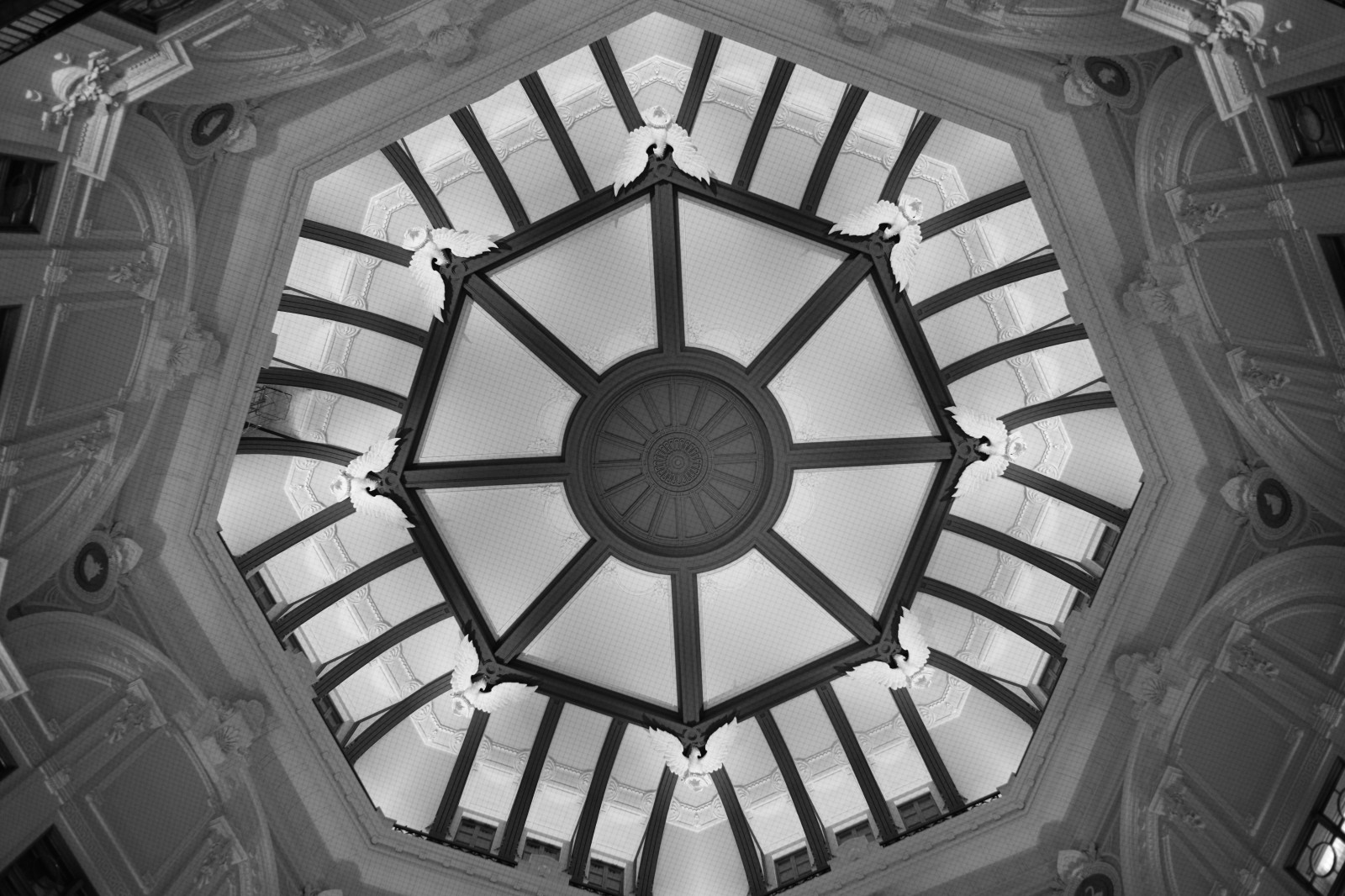 bílý, Černá, černobílý, okno, symetrie, kruh, Leica, Tokio, kupole, M, světlo, tělesné, osvětlení, kolo, design, strop, Marunouchi, Tokijské centrální nádraží, typ240, ELMARIT, elmarit12828, 44ko44or44oe44oq44o8coodia, Černý a bílý, monochromatické fotografování, denní osvětlení