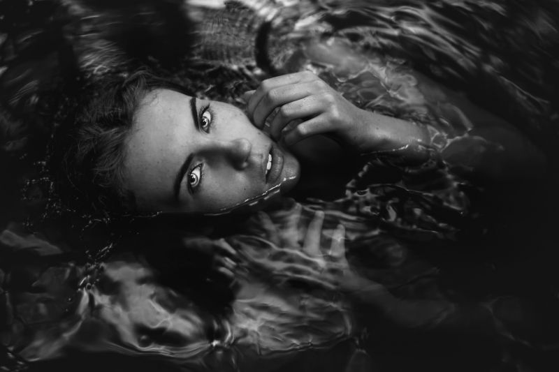 tvář, Černá, ženy, černobílý, model, portrét