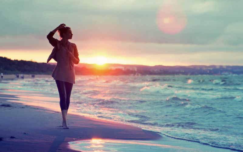 sunlight, women, sunset, sea, shore, nature sunlight, women, sunset, sea, shore, nature