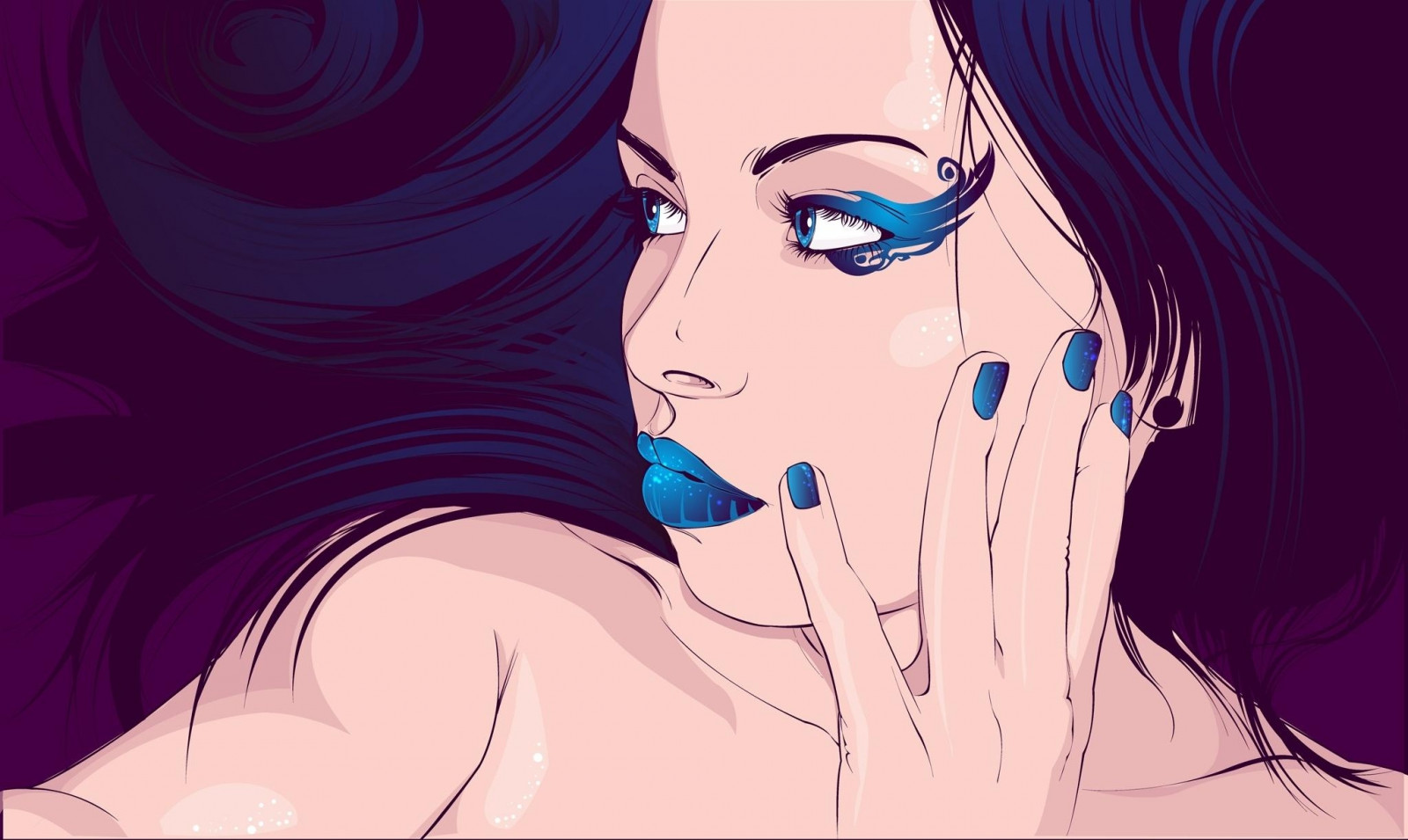 dívka, tvář, vlasy, funkce, permanentní make-up, manikúry, makeup