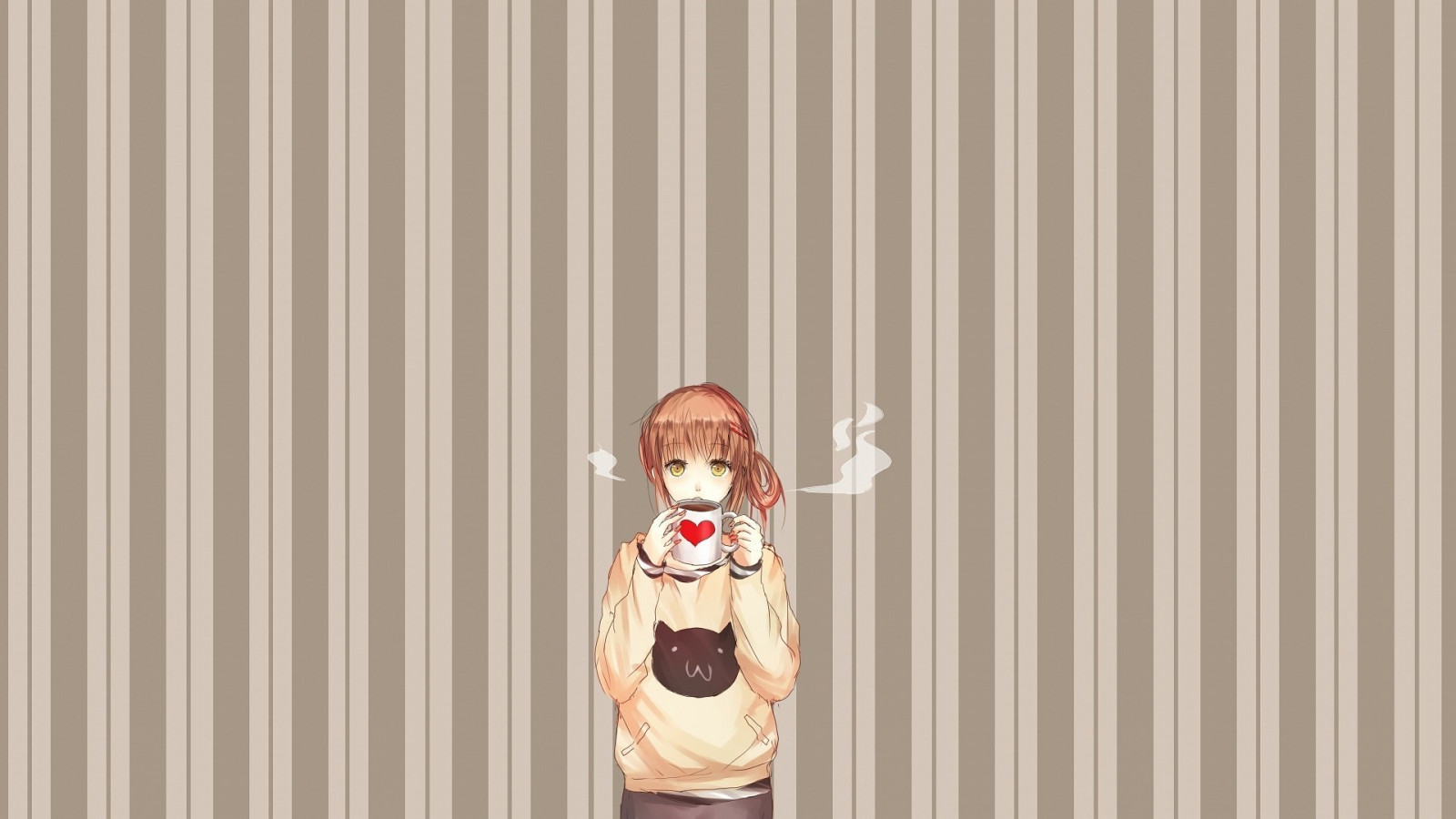 ilustração, Anime, Meninas anime, café, padronizar, listras, desenhar, 1920x1080 px