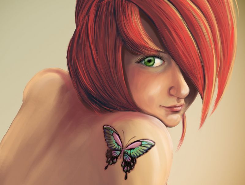 Obra de arte, ojos verdes, pelirrojo, 2391x1812 px, mariposa, cara Obra de arte, ojos verdes, pelirrojo, 2391x1812 px, mariposa, cara