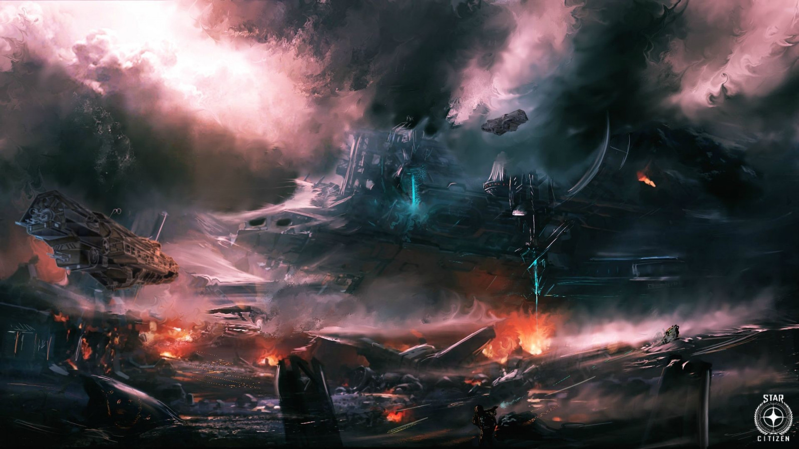 Star Citizen, explosión, trueno, oscuridad, captura de pantalla, Papel pintado de la computadora, efectos especiales, espacio exterior, Juego de pc, Fenómeno geológico