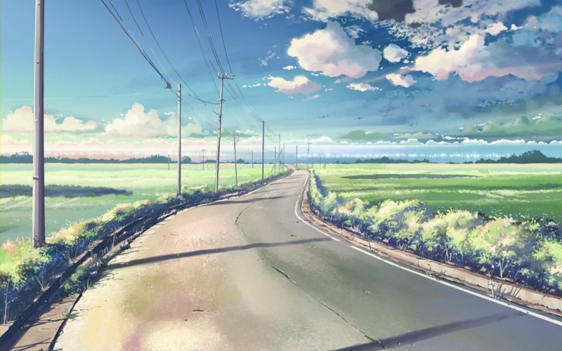 anime, campo, strada, mattina, orizzonte, cielo anime, campo, strada, mattina, orizzonte, cielo