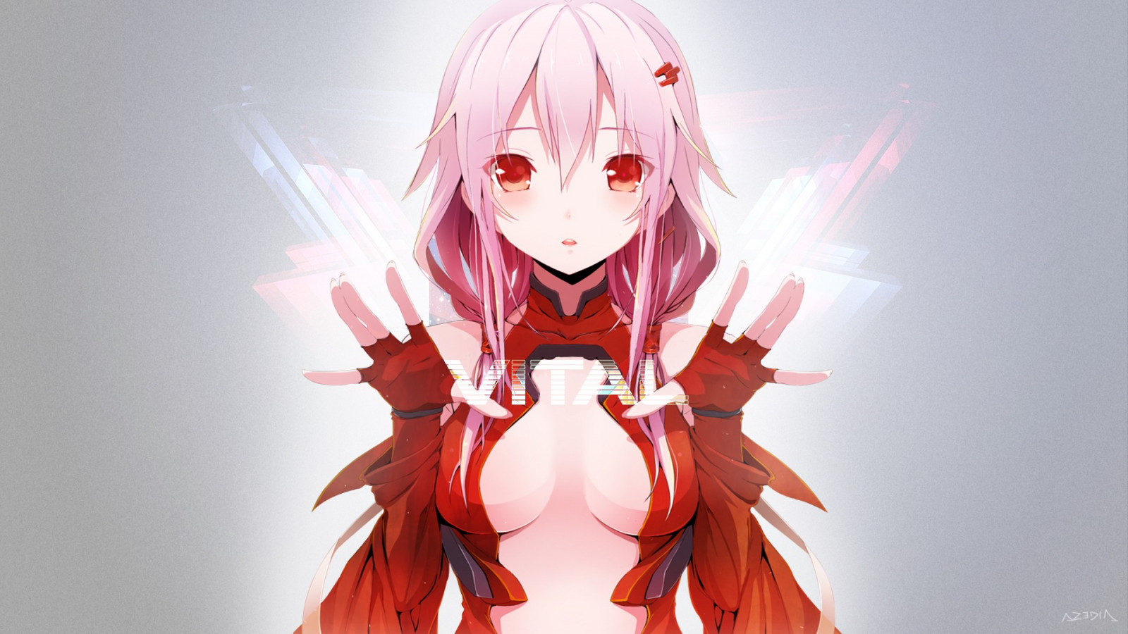 illustration, anime, Anime piger, spaltning, pink hår, Guilty Crown, Yuzuriha Inori, kostume, mangaka
