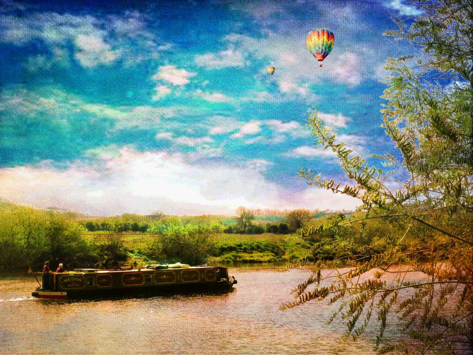 stromy, nebe, Příroda, mraky, rezervovat, Attenborough, hotairballoons, bárka, Simplememory