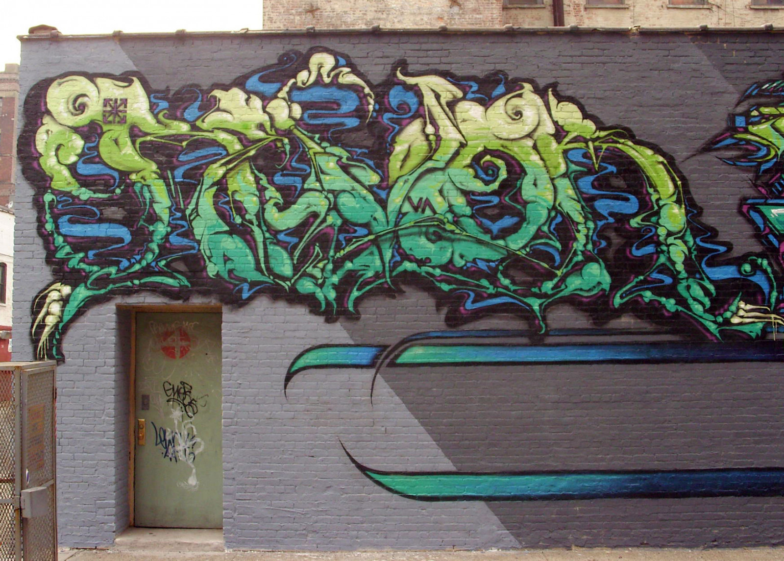 Ściana, Zielony, Szabla, Graffiti, Sztuka uliczna, fresk, Brooklyn, SZTUKA, Dumbo, Awr, Revok, Retna