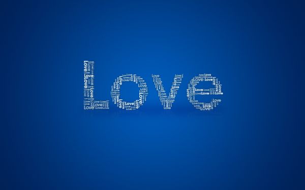 illustration, digital art, simple background, love, blue background, typography