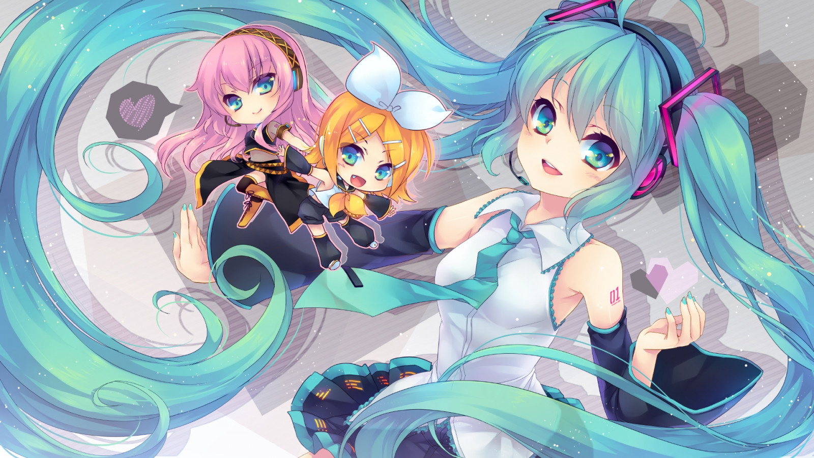 ilustrace, anime, Vocaloid, Hatsune Miku, sukně, ruměnec, Megurine Luka, dívka, mangaka, dva ocasy