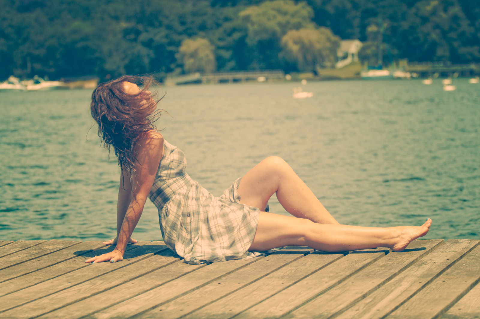 dřevo, stín, žena, autoportrét, mokrý, voda, Sluneční svit, vlasy, dok, šaty, hMAM, meagainmonday, rocktheflick