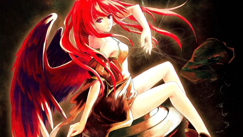 dlouhé vlasy, anime, anime dívky, při pohledu na diváka, ryšavý, Červené