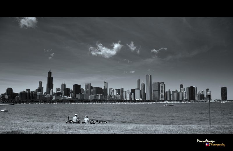 panoráma, panoráma města, město, nebe, Černý a bílý, metropole