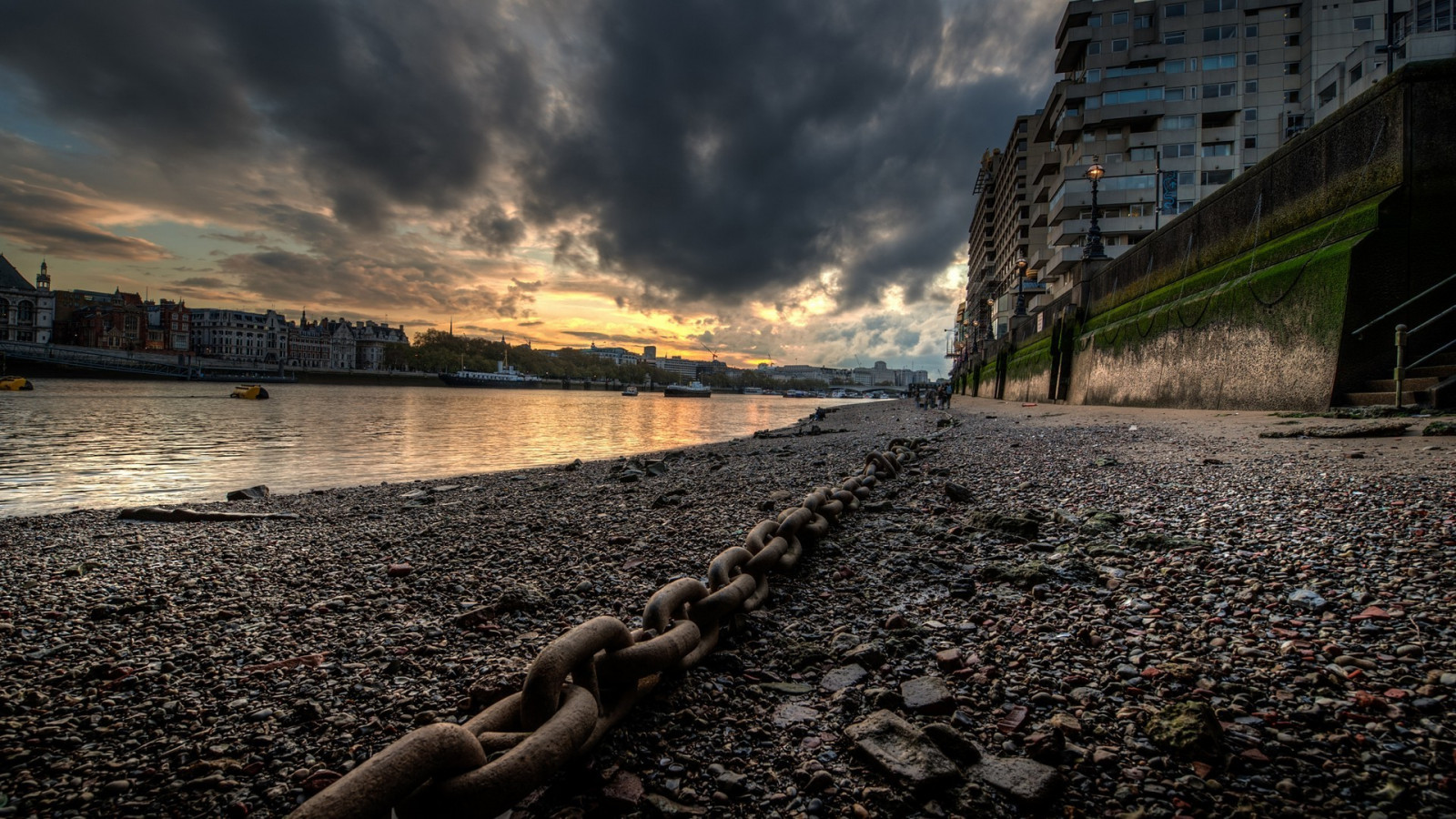 1920x1080 px, HDR, river, sunset